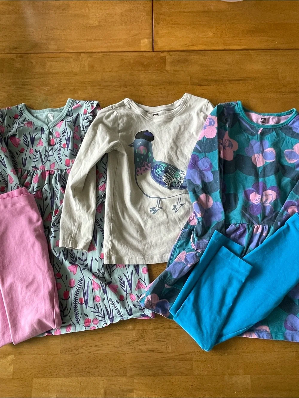 Tea Collection Girls Mixed Floral & Bird Set— Pink, Teal, White, Blue